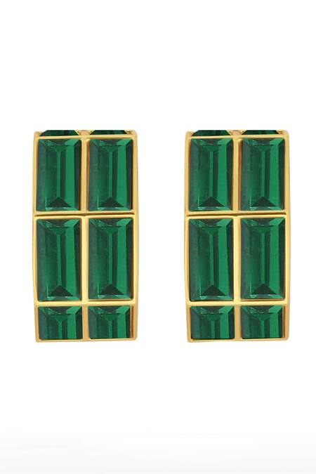 Buy_Bblingg_Green Crystals Baguette Embellished Hoops _Online_at_Aza_Fashions