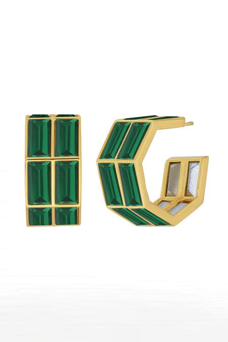 Shop_Bblingg_Green Crystals Baguette Embellished Hoops _Online_at_Aza_Fashions