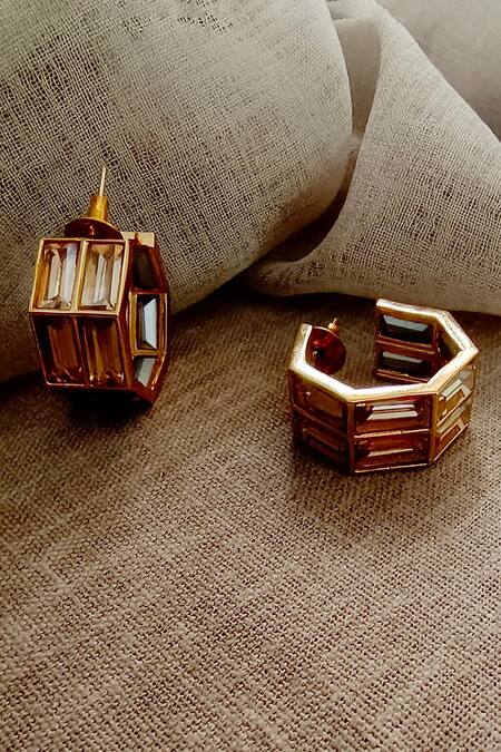 Shop Bblingg Gold Plated Crystals Chandelier Baguette Embellished Hoops at Aza Fashions Shop_Bblingg_Gold Plated Crystals Chandelier Baguette Embellished Hoops _at_Aza_Fashions