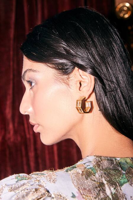 Bblingg Gold Plated Crystals Chandelier Baguette Embellished Hoops Online at Aza Fashions Bblingg_Gold Plated Crystals Chandelier Baguette Embellished Hoops _Online_at_Aza_Fashions