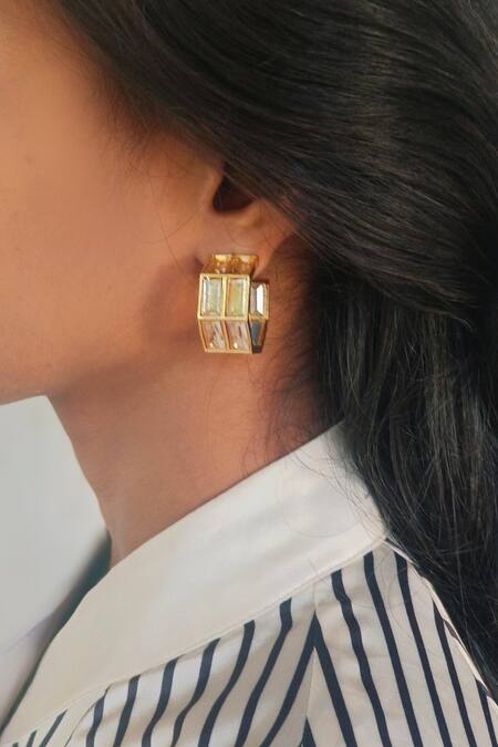 Buy Bblingg Gold Plated Crystals Chandelier Baguette Embellished Hoops Buy_Bblingg_Gold Plated Crystals Chandelier Baguette Embellished Hoops