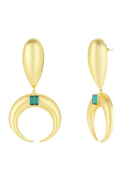 Shop Bblingg Gold Plated Stones Copa Moon And Drop Shaped Earrings at Aza Fashions Shop_Bblingg_Gold Plated Stones Copa Moon And Drop Shaped Earrings _at_Aza_Fashions