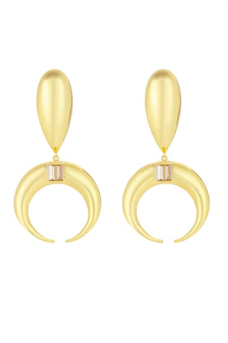 Shop Bblingg Gold Plated Stones Copa Moon Shaped Earrings at Aza Fashions Shop_Bblingg_Gold Plated Stones Copa Moon Shaped Earrings _at_Aza_Fashions