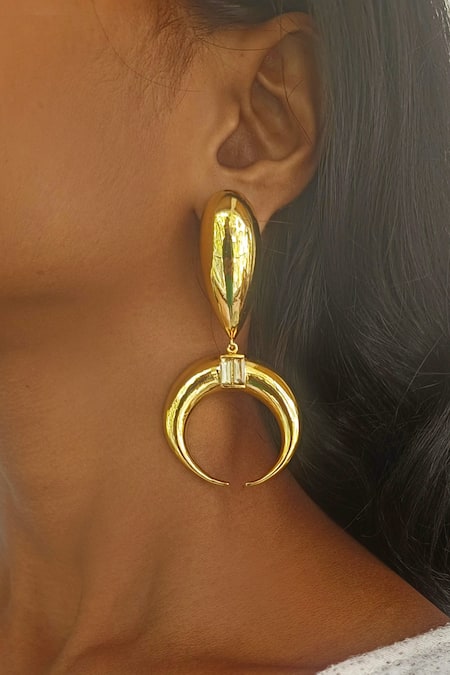 Bblingg Gold Plated Stones Copa Moon Shaped Earrings Online at Aza Fashions Bblingg_Gold Plated Stones Copa Moon Shaped Earrings _Online_at_Aza_Fashions
