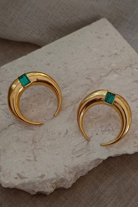 Shop Bblingg Gold Plated Crystals Copa Moon Shaped Stone Embellished Studs at Aza Fashions Shop_Bblingg_Gold Plated Crystals Copa Moon Shaped Stone Embellished Studs _at_Aza_Fashions