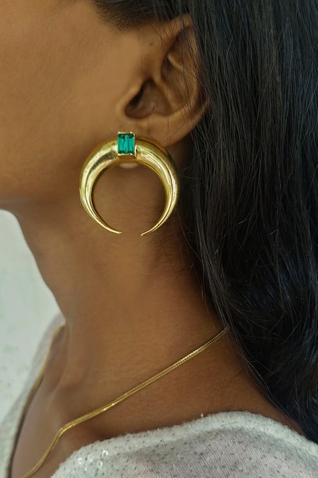 Bblingg Gold Plated Crystals Copa Moon Shaped Stone Embellished Studs Online at Aza Fashions Bblingg_Gold Plated Crystals Copa Moon Shaped Stone Embellished Studs _Online_at_Aza_Fashions