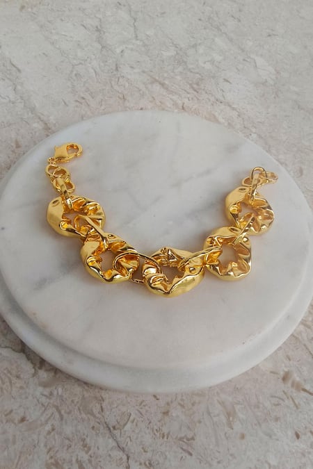 Shop Bblingg Gold Plated Pebble Textured Bracelet at Aza Fashions Shop_Bblingg_Gold Plated Pebble Textured Bracelet _at_Aza_Fashions