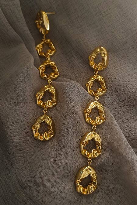 Shop Bblingg Gold Plated Textured Layered Earrings at Aza Fashions Shop_Bblingg_Gold Plated Textured Layered Earrings _at_Aza_Fashions