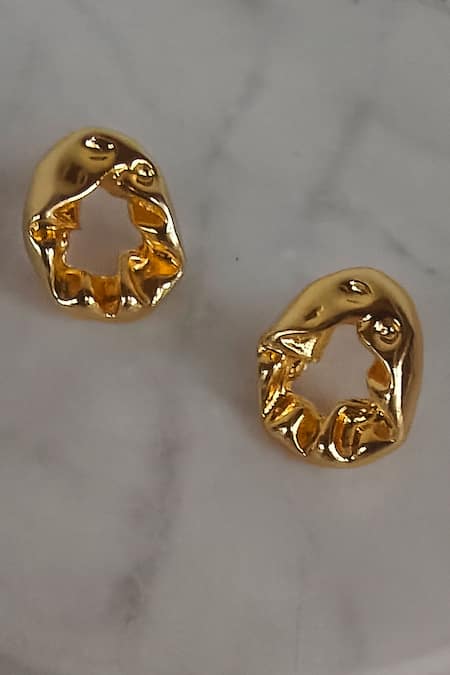 Shop Bblingg Gold Plated Textured Mini Studs at Aza Fashions Shop_Bblingg_Gold Plated Textured Mini Studs _at_Aza_Fashions
