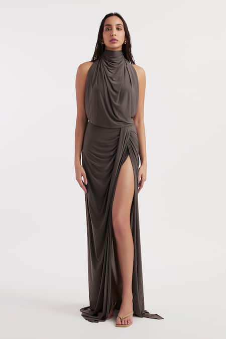 Deme by Gabriella Beatrix Solid Slit Gown 