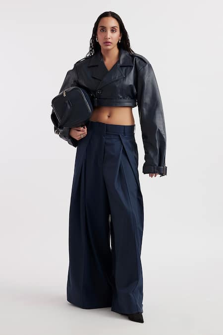 Deme by Gabriella Celia Solid Cropped Jacket Pant Set 