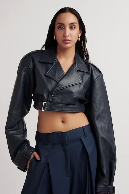 Deme by Gabriella Celia Leather Solid Cropped Jacket 