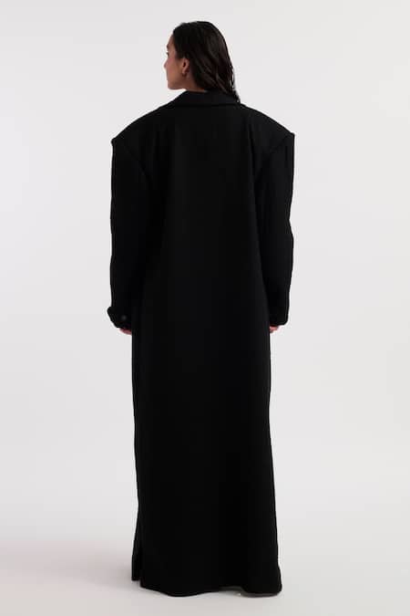 Shop_Deme By Gabriella_Black Wool, Lycra Crew , Bandeau Alisa Solid Trench Coat With Jumpsuit _at_Aza_Fashions