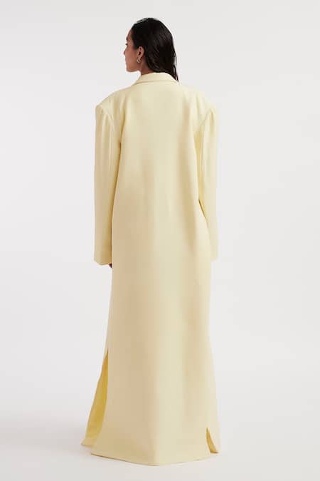 Shop_Deme By Gabriella_Yellow Net, Lycra Off-shoulder, Collared Heloise Solid Off Dress With Jacket _at_Aza_Fashions