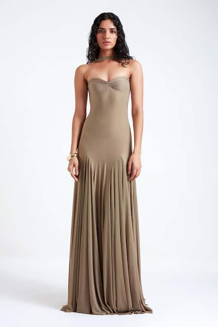 Deme by Gabriella Grey Malai Lycra Sweetheart Berta Godets Detailed Gown 