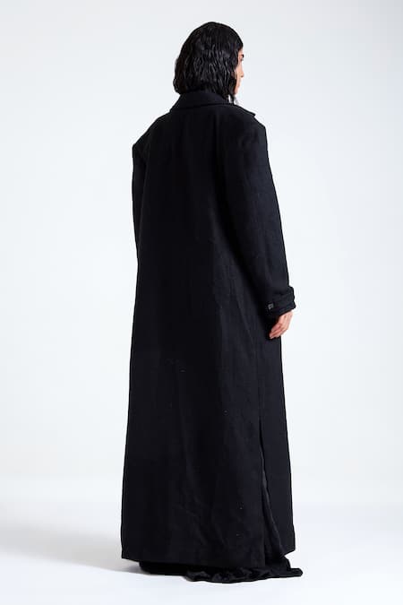 Deme By Gabriella_Black Wool Gail Long Trench Coat _Online_at_Aza_Fashions