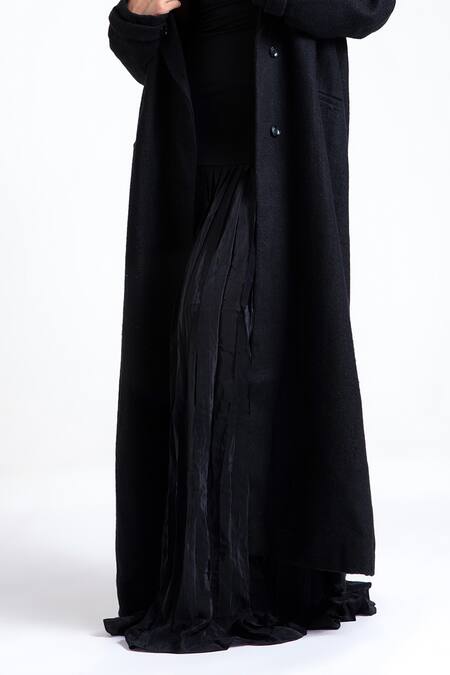 Buy_Deme By Gabriella_Black Wool, Net High , Open Gail Bodycon Bodice Gown With Trench Coat _Online_at_Aza_Fashions