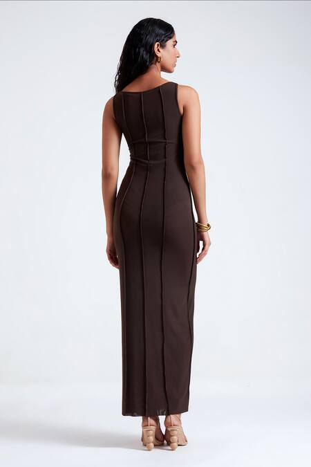 Shop Deme By Gabriella Black Leather, Lycra Round , Open Kiah Bodycon Dress With Trench Coat Online at Aza Fashions Shop_Deme By Gabriella_Black Leather, Lycra Round , Open Kiah Bodycon Dress With Trench Coat _Online_at_Aza_Fashions