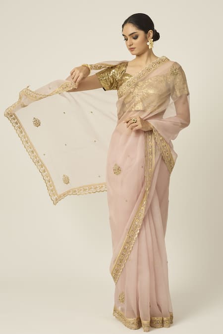 Peeli Dori Mastani Silk Organza Embroidered Saree With Blouse 