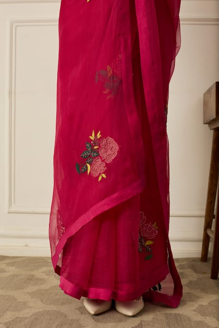 Buy_Peeli Dori_Pink Silk Organza Embroidered Sequin Blunt V Suhani And Bead Saree With Blouse _Online_at_Aza_Fashions