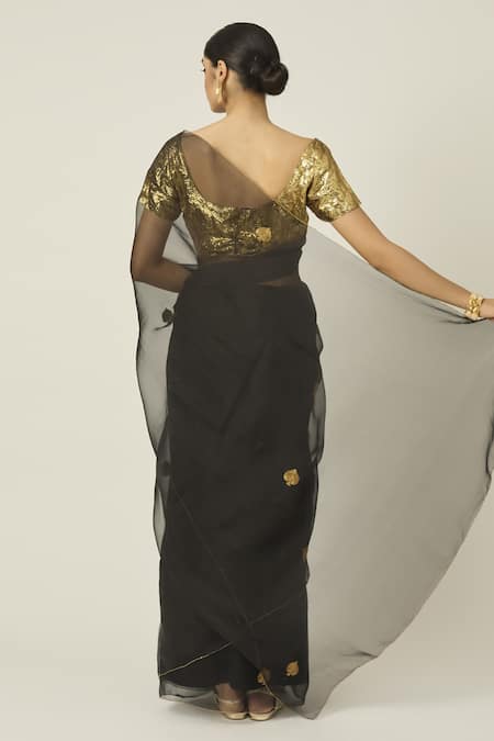 Peeli Dori Ace Embroidered Saree With Blouse 