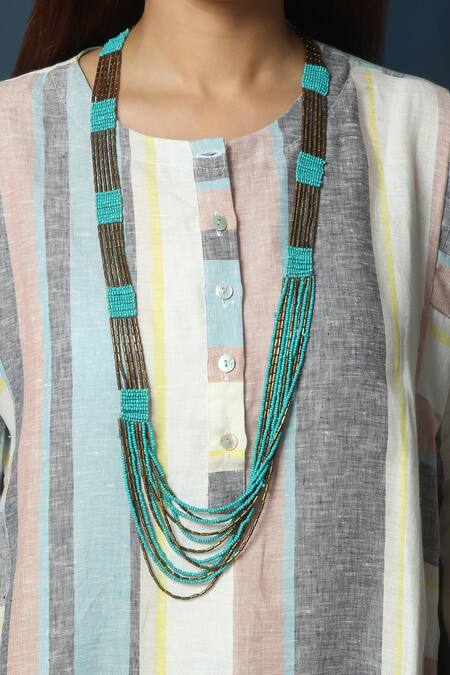 Shop_Vasstram_Multi Color Cotton Round Neck Leher Stripe Print Co-ord Set _Online_at_Aza_Fashions