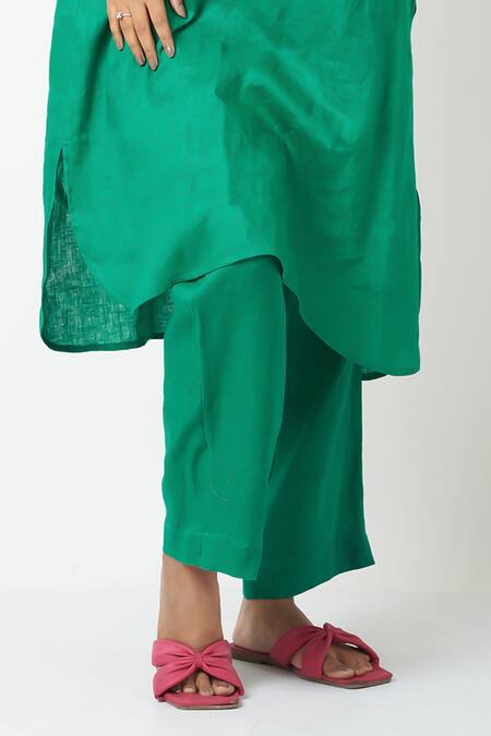 Vasstram Green Linen Collared Solid Kurta With Pant Online at Aza Fashions Vasstram_Green Linen Collared Solid Kurta With Pant _Online_at_Aza_Fashions