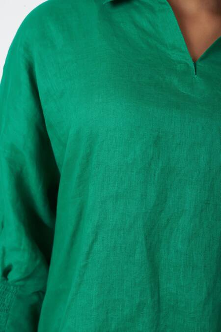 Vasstram Green Linen Collared Solid Kurta With Pant at Aza Fashions Vasstram_Green Linen Collared Solid Kurta With Pant _at_Aza_Fashions