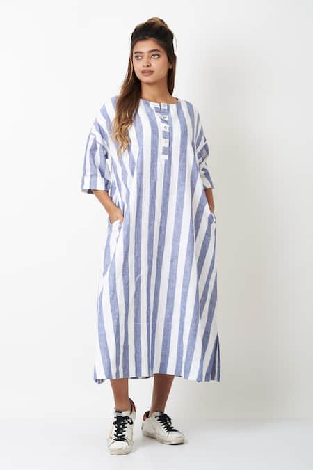 Vasstram Stripe Print Long Shirt Dress 