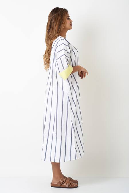Buy Vasstram White Cotton Round Neck Stripe Print Midi Dress Online at Aza Fashions Buy_Vasstram_White Cotton Round Neck Stripe Print Midi Dress _Online_at_Aza_Fashions