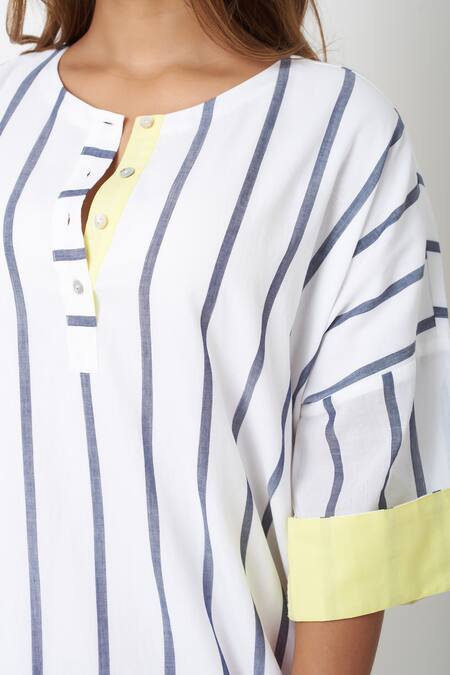 Shop Vasstram White Cotton Round Neck Stripe Print Midi Dress Online at Aza Fashions Shop_Vasstram_White Cotton Round Neck Stripe Print Midi Dress _Online_at_Aza_Fashions