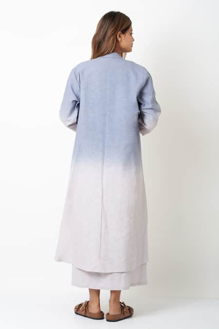 Shop Vasstram Grey Linen Embroidery Round Neck French Knot Ombre Dress With Overlay at Aza Fashions Shop_Vasstram_Grey Linen Embroidery Round Neck French Knot Ombre Dress With Overlay _at_Aza_Fashions