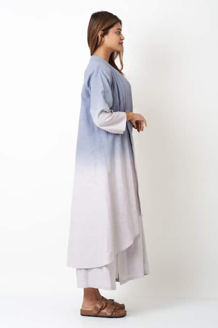 Shop Vasstram Grey Linen Embroidery Round Neck French Knot Ombre Dress With Overlay Online at Aza Fashions Shop_Vasstram_Grey Linen Embroidery Round Neck French Knot Ombre Dress With Overlay _Online_at_Aza_Fashions