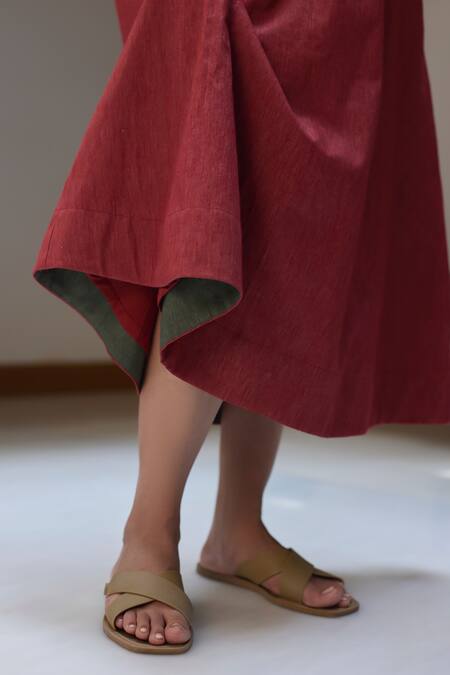 Shop Vasstram Red Cotton V-neck Solid Slouchy Dress Online at Aza Fashions Shop_Vasstram_Red Cotton V-neck Solid Slouchy Dress _Online_at_Aza_Fashions