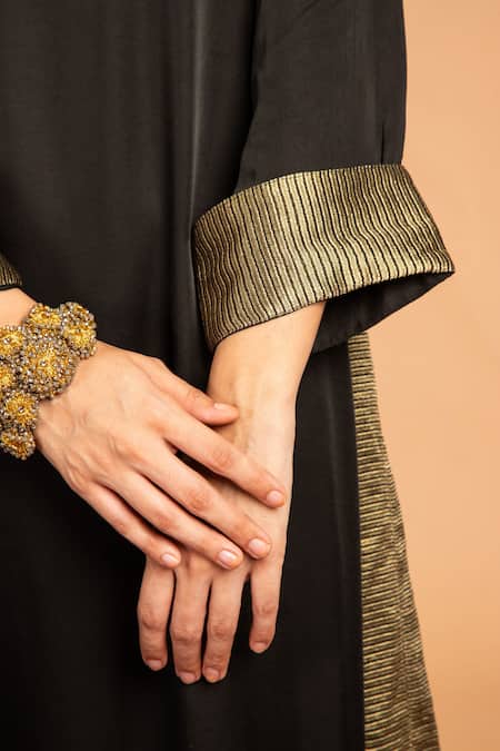 Buy Vasstram Black Modal, Satin Zari V-neck Kamal Embroidered Asymmetric Tunic Online at Aza Fashions Buy_Vasstram_Black Modal, Satin Zari V-neck Kamal Embroidered Asymmetric Tunic _Online_at_Aza_Fashions