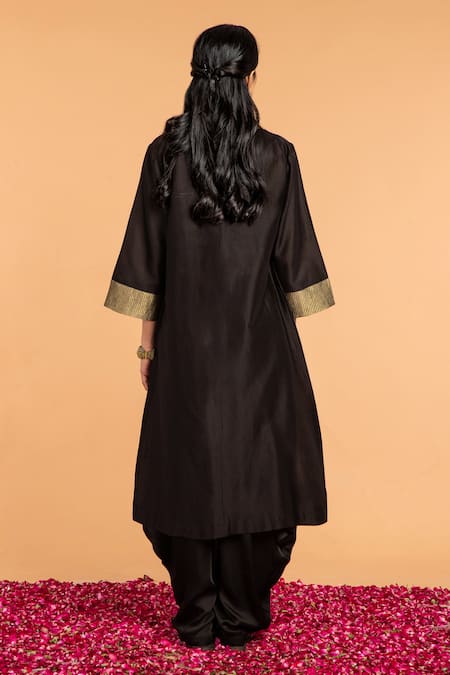 Shop_Vasstram_Black Embroidery Chanderi Cape _at_Aza_Fashions
