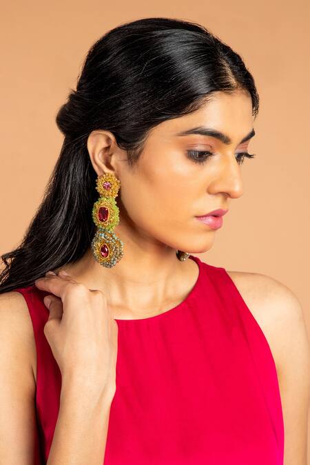 Shop Vasstram Magenta Modal, Satin Zari Round Neck Chameli Embroidered Asymmetric Tunic Online at Aza Fashions Shop_Vasstram_Magenta Modal, Satin Zari Round Neck Chameli Embroidered Asymmetric Tunic _Online_at_Aza_Fashions