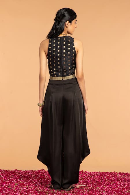 Shop Vasstram Black Brocade Embroidery, Zari Cowl Neck Floral Buti Top at Aza Fashions Shop_Vasstram_Black Brocade Embroidery, Zari Cowl Neck Floral Buti Top _at_Aza_Fashions