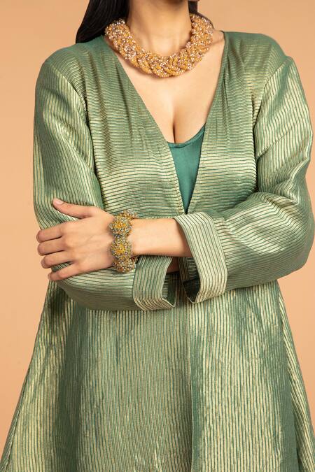 Shop Vasstram Green Sunehri Zari Embroidered Asymmetric Cape Online at Aza Fashions Shop_Vasstram_Green Sunehri Zari Embroidered Asymmetric Cape _Online_at_Aza_Fashions