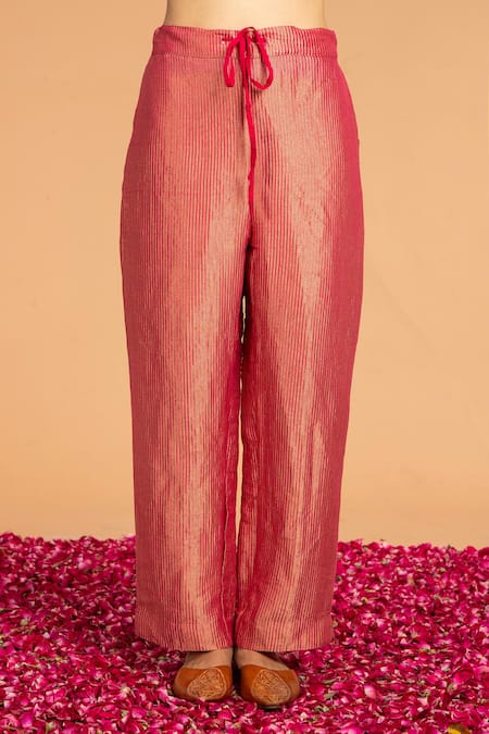 Vasstram Magenta Silk Zari Stripe Embroidered Straight Pant Online at Aza Fashions Vasstram_Magenta Silk Zari Stripe Embroidered Straight Pant _Online_at_Aza_Fashions