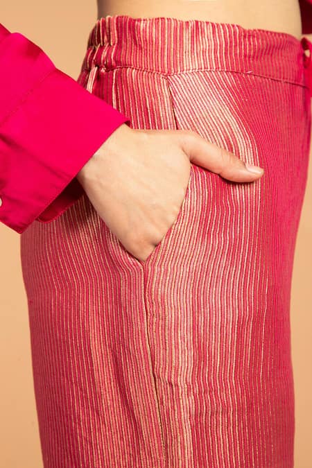Buy Vasstram Magenta Silk Zari Stripe Embroidered Straight Pant Online at Aza Fashions Buy_Vasstram_Magenta Silk Zari Stripe Embroidered Straight Pant _Online_at_Aza_Fashions