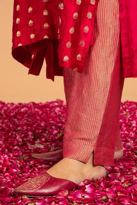 Shop Vasstram Magenta Silk Zari Stripe Embroidered Straight Pant Online at Aza Fashions Shop_Vasstram_Magenta Silk Zari Stripe Embroidered Straight Pant _Online_at_Aza_Fashions
