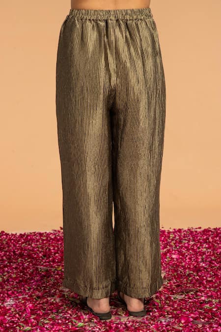 Shop Vasstram Black Silk Zari Stripe Embroidered Flared Pant at Aza Fashions Shop_Vasstram_Black Silk Zari Stripe Embroidered Flared Pant _at_Aza_Fashions