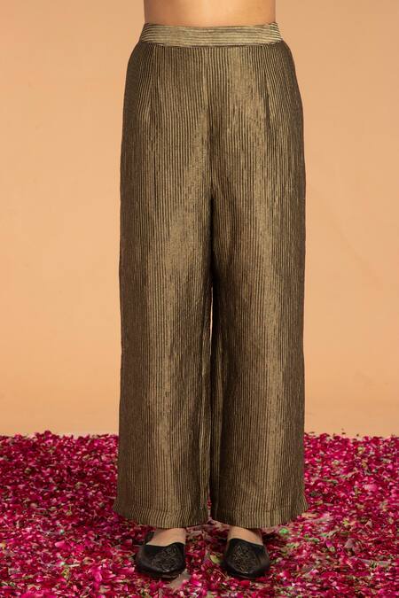 Vasstram Black Silk Zari Stripe Embroidered Flared Pant Online at Aza Fashions Vasstram_Black Silk Zari Stripe Embroidered Flared Pant _Online_at_Aza_Fashions