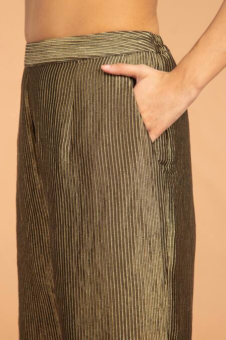 Buy Vasstram Black Silk Zari Stripe Embroidered Flared Pant Online at Aza Fashions Buy_Vasstram_Black Silk Zari Stripe Embroidered Flared Pant _Online_at_Aza_Fashions