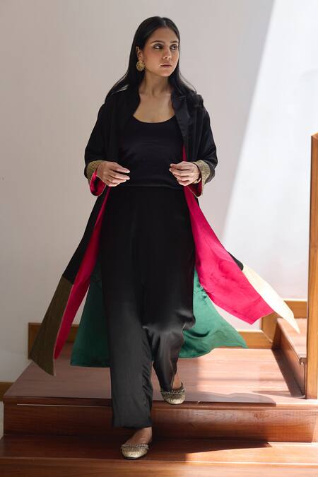 Shop Vasstram Gold Cotton Zari Open Neck Nargis Embroidered Long Jacket Online at Aza Fashions Shop_Vasstram_Gold Cotton Zari Open Neck Nargis Embroidered Long Jacket _Online_at_Aza_Fashions