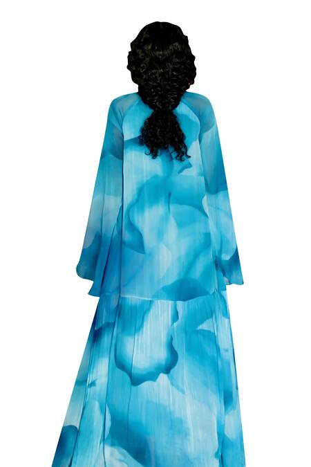 Zwaan Blue Silk, Polyester V-neck Daphne Abstract Print Dress Online at Aza Fashions Zwaan_Blue Silk, Polyester V-neck Daphne Abstract Print Dress _Online_at_Aza_Fashions