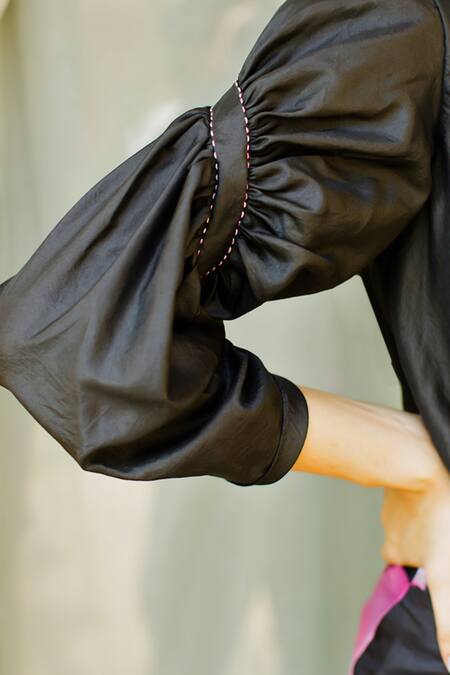 Zwaan Black Silk Embroidery One Shoulder Drape Bodysuit Online at Aza Fashions Zwaan_Black Silk Embroidery One Shoulder Drape Bodysuit _Online_at_Aza_Fashions