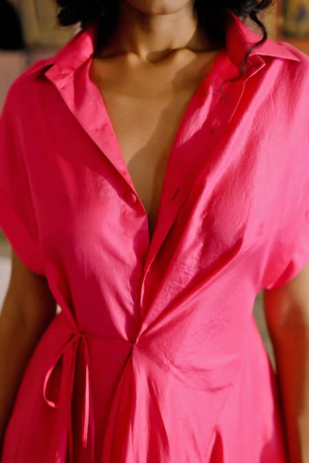 Zwaan_Pink Silk Collared Veronica Ombre Panel Shirt Dress _Online_at_Aza_Fashions