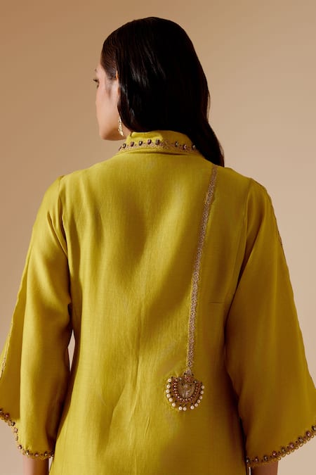 Buy Bunka Yellow Silk, Chanderi, Tissue Zari, Stones Ambreen Embroidered Kurta Pant Set Buy_Bunka_Yellow Silk, Chanderi, Tissue Zari, Stones Ambreen Embroidered Kurta Pant Set